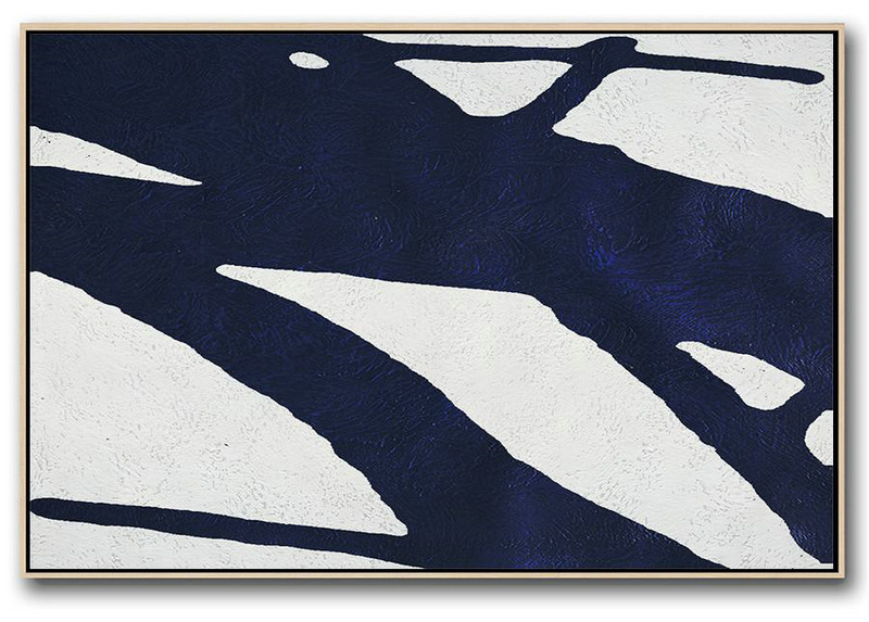 Extra Large Painting,Horizontal Abstract Painting Navy Blue Minimalist Painting On Canvas,Acrylic Minimailist Painting